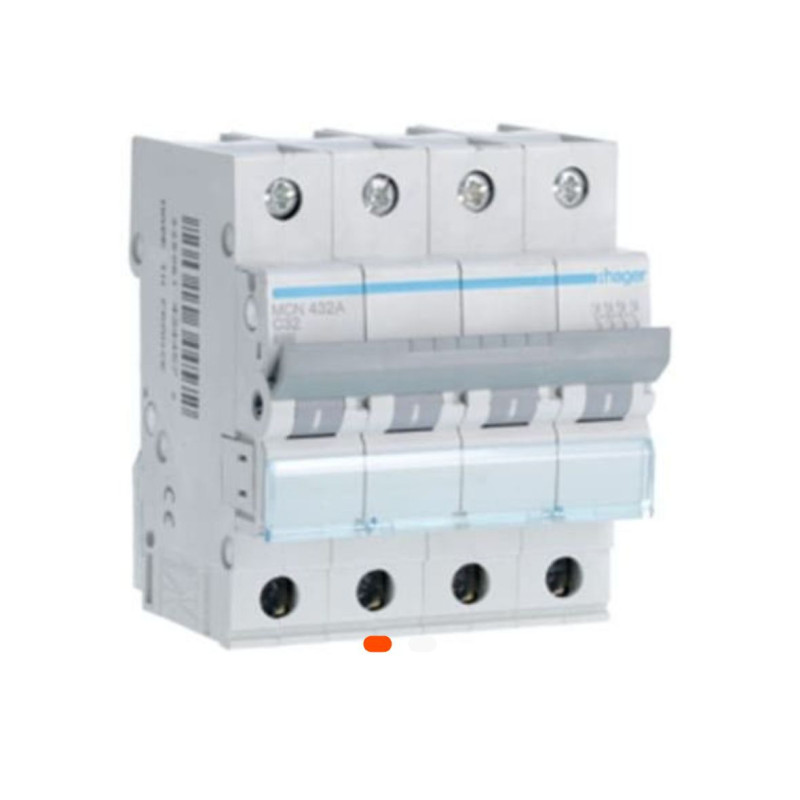 Disjoncteur Tétrapolaire 4x32A – 4P – Courbe C – Schneider/Hager