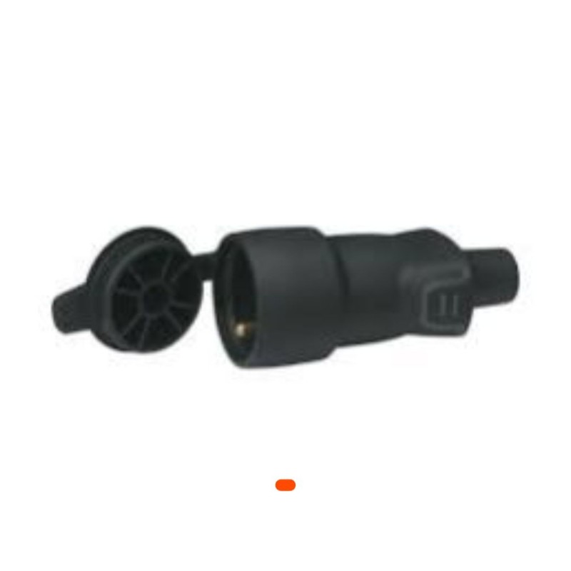 Fiche femelle 2P + Terre 16A IP44 noire en caoutchouc – Étanche et robuste