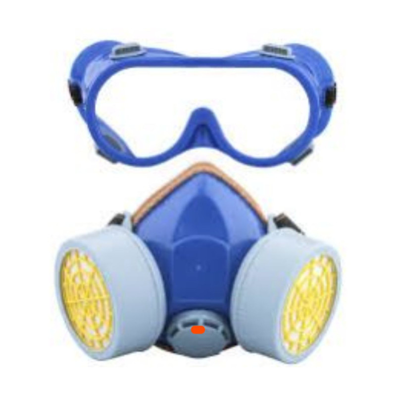 Masque à gaz bleu deux valves Detoplus – Protection respiratoire avec lunettes   Description courte :