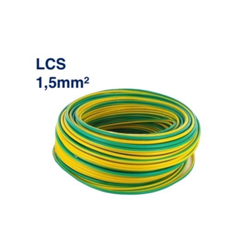 Câble Électrique TH 1,5 mm² – 100 Mètres – Jaune/Vert – LCS