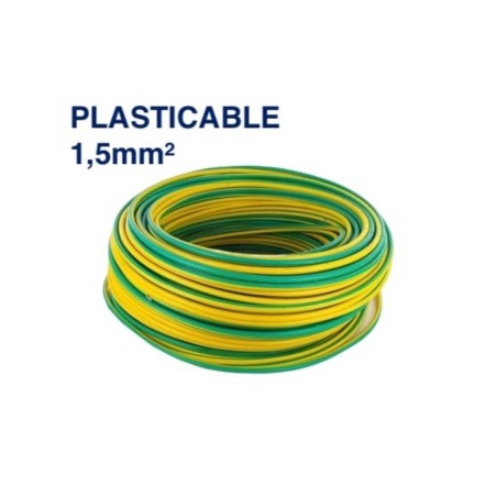 Câble Électrique TH 1,5 mm² – 100 Mètres – Jaune/Vert – PLASTICABLE