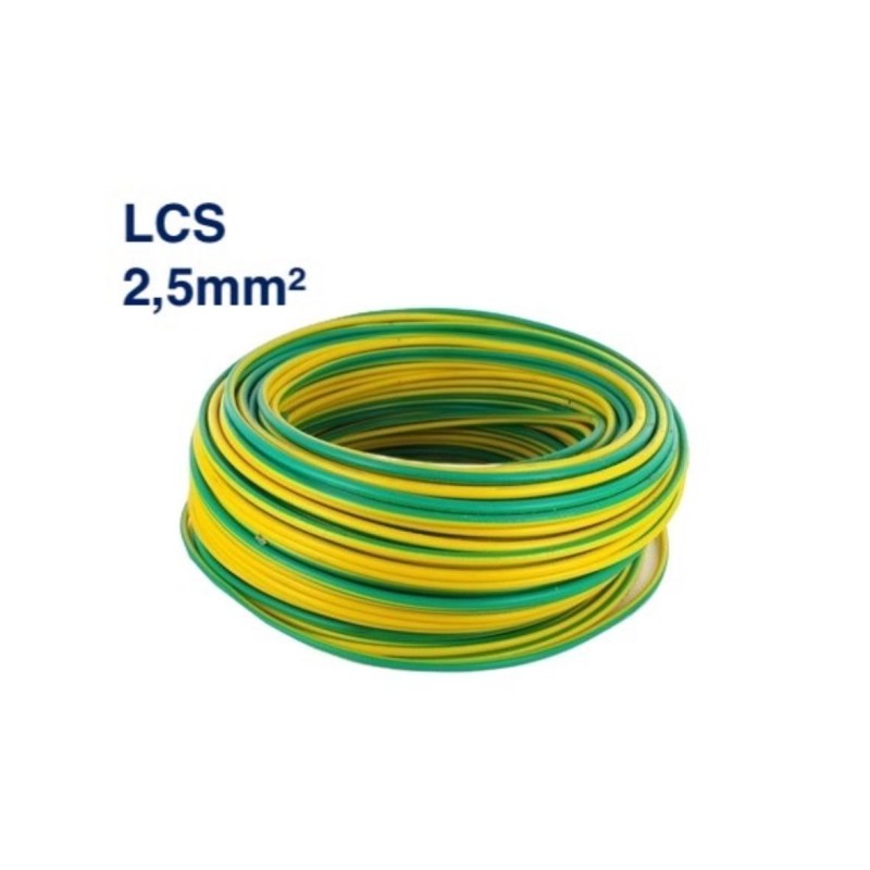 Câble Électrique TH 2,5 mm² – 100 Mètres – Jaune-Vert – LCS