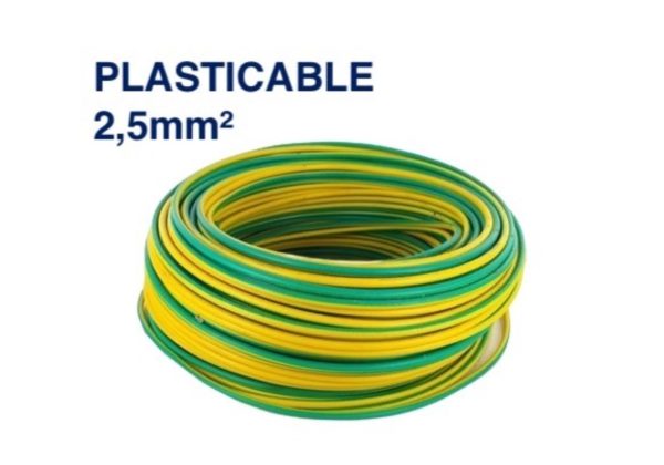 Câble Électrique TH 2,5 mm² – 100 Mètres – Jaune-Vert – PLASTICABLE