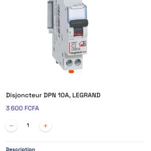 Disjoncteur DPN LEGRAND 10A Courbe C – 1P+N