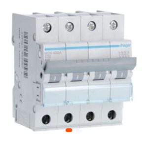 Disjoncteur Tétrapolaire 4x32A – 4P – Courbe C – Schneider/Hager