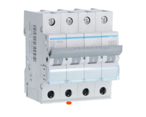 Disjoncteur Tétrapolaire 4x32A – 4P – Courbe C – Schneider/Hager