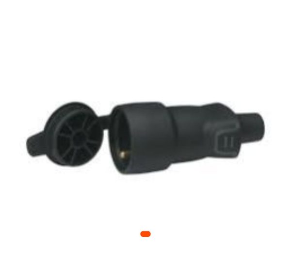 Fiche femelle 2P + Terre 16A IP44 noire en caoutchouc – Étanche et robuste