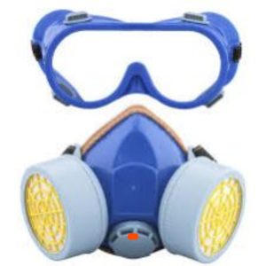 Masque à gaz bleu deux valves Detoplus – Protection respiratoire avec lunettes   Description courte :