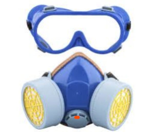Masque à gaz bleu deux valves Detoplus – Protection respiratoire avec lunettes   Description courte :